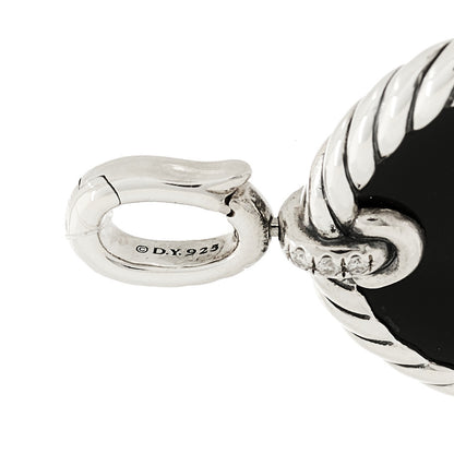 David Yurman Sterling Silver Diamond Onyx Mother of Pearl 27mm Elements Disc Pendant 4 of 5