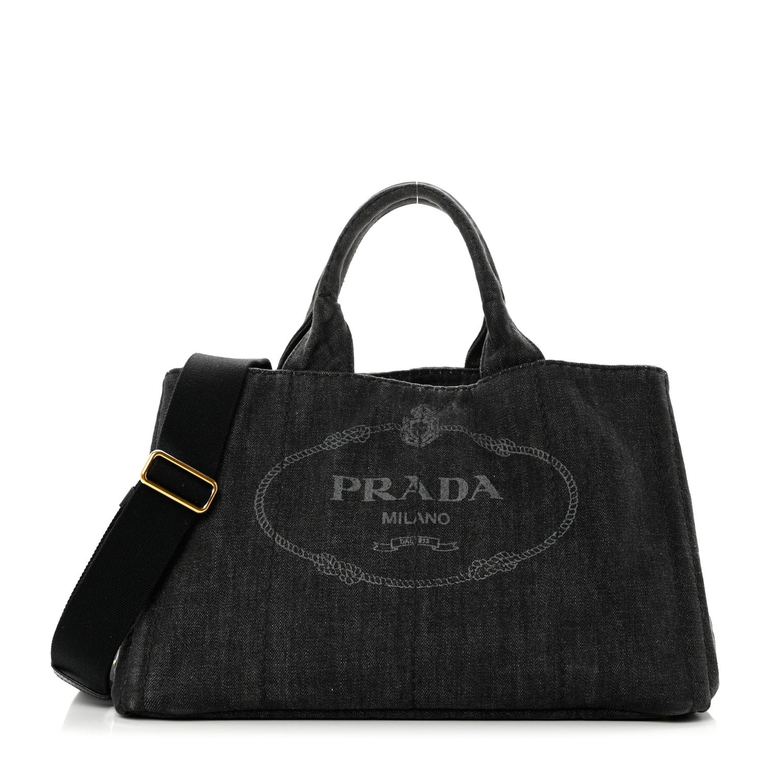 Prada Denim Logo Tote Black 1 of 7