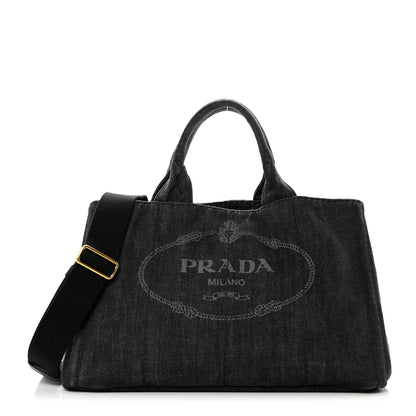 Prada Denim Logo Tote Black 1 of 7