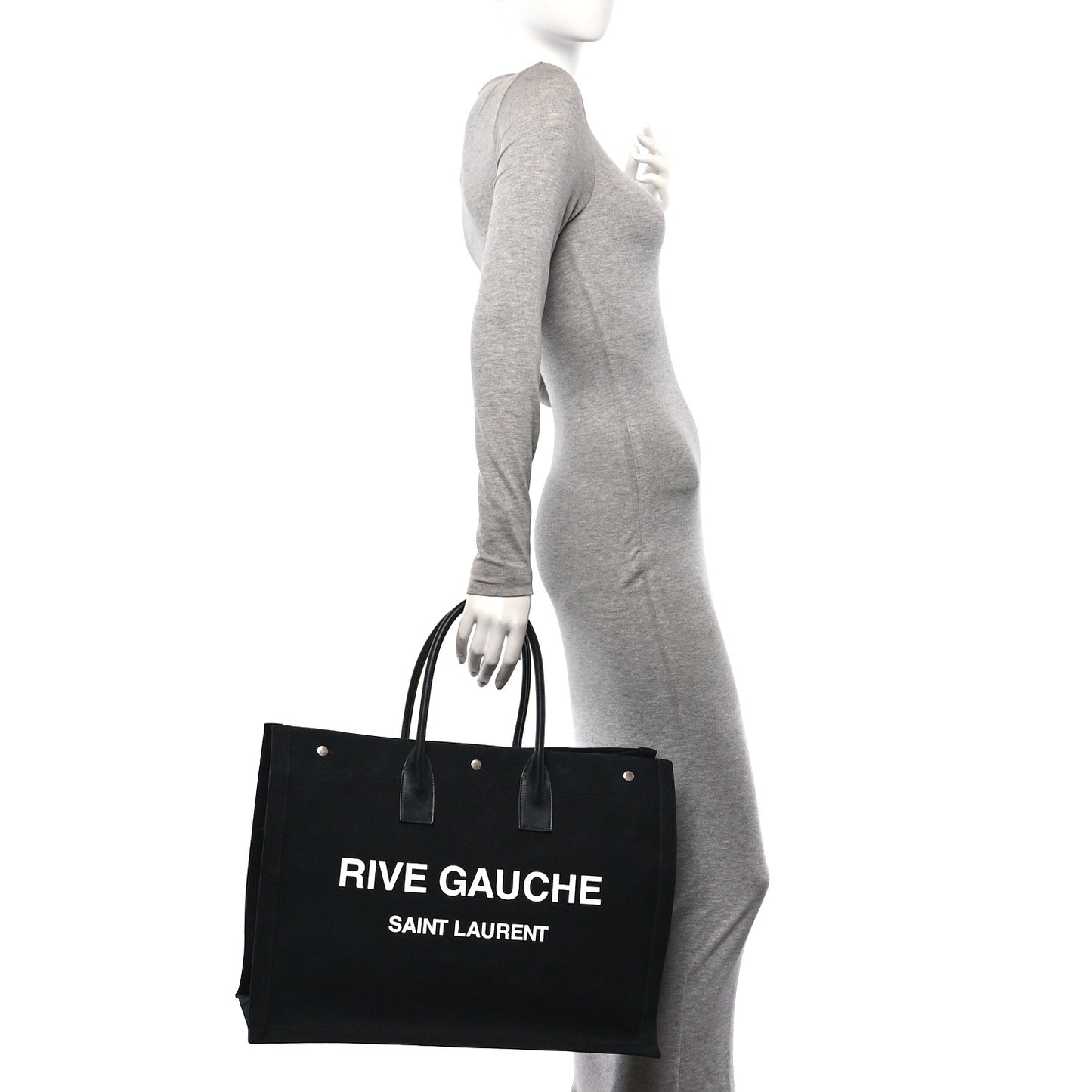 Linen Calfskin Rive Gauche Tote Black