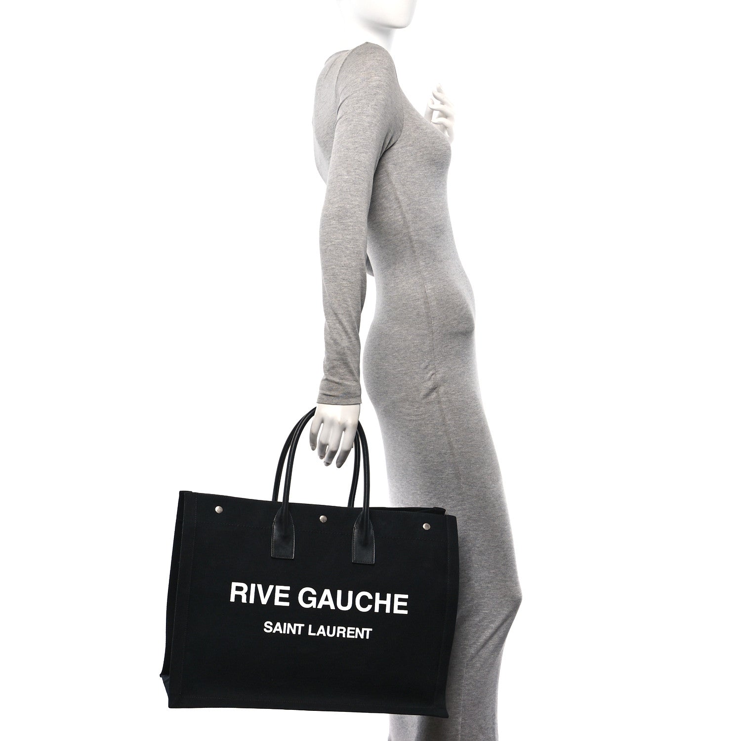 Saint Laurent Linen Calfskin Rive Gauche Tote Black 2 of 9