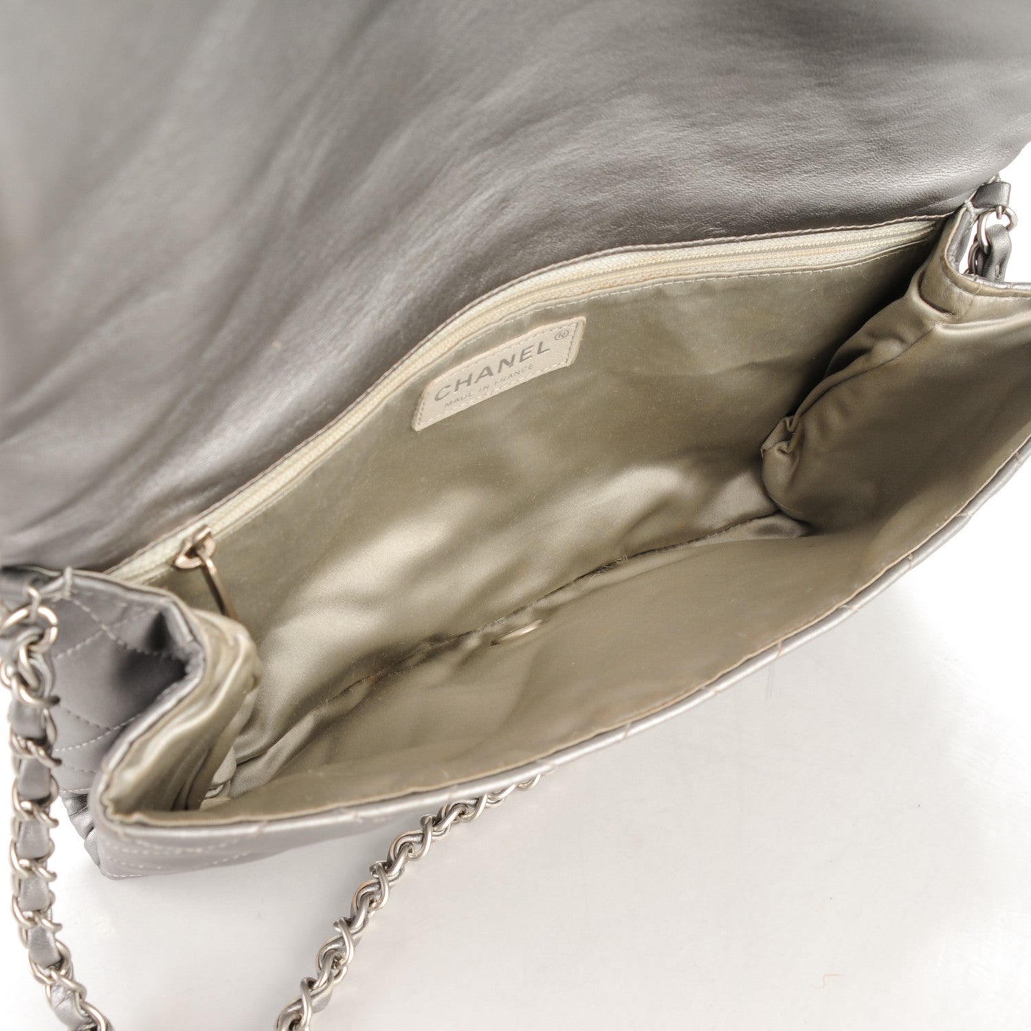 Chanel Metallic Lambskin Quilted Medium Leo Lion Flap Clutch Silver 5 of 9