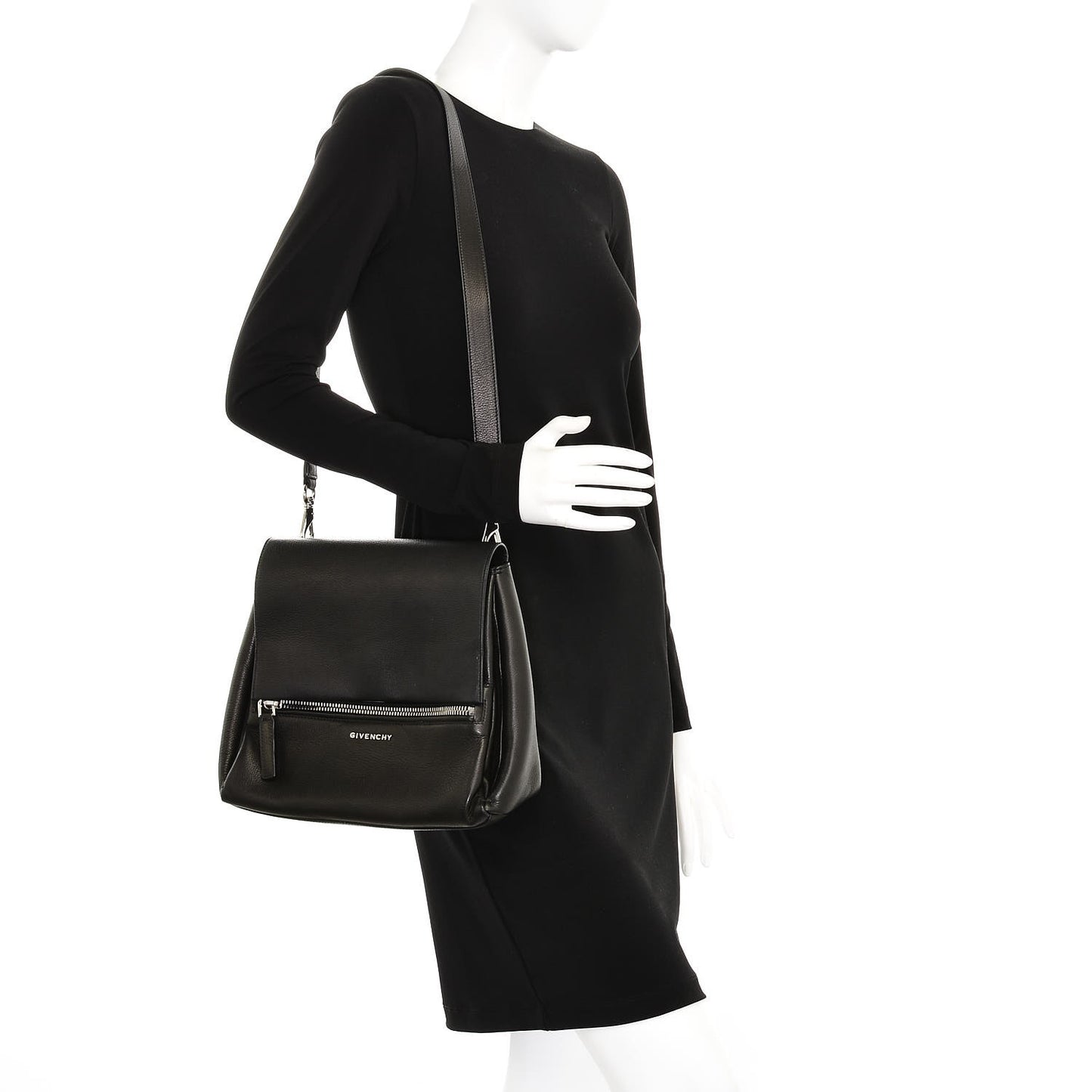 Pebbled Calfskin Small Pandora Pure Flap Bag Black