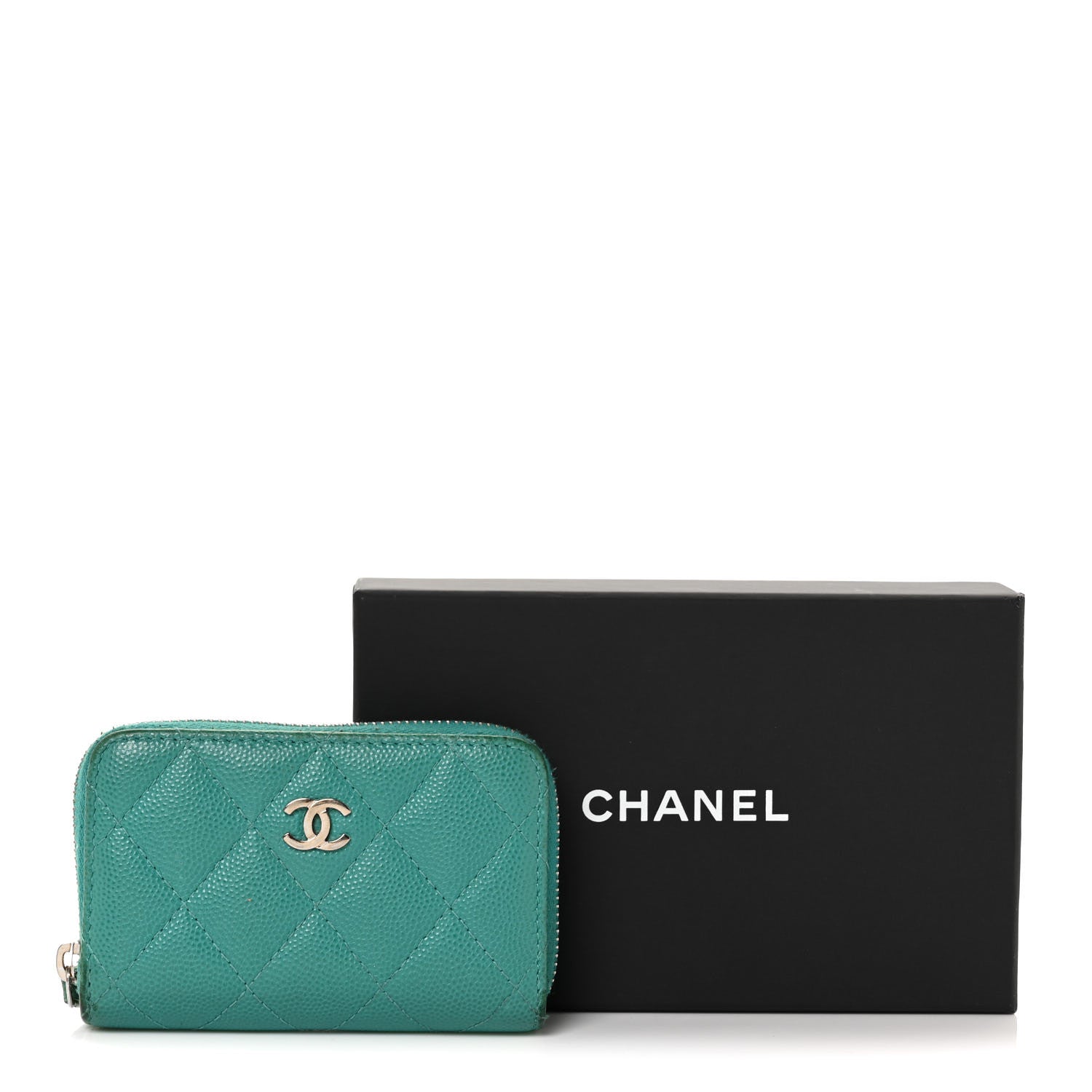 Chanel Caviar Quilted Zip Coin Purse Turquoise 10 of 10
