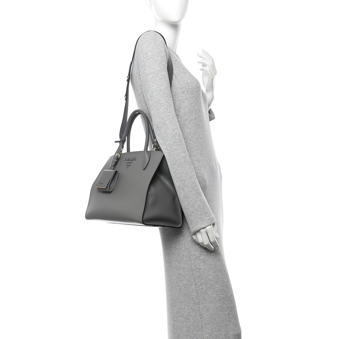 Saffiano Cuir Calfskin Medium Monochrome Top Handle Tote Ardesia