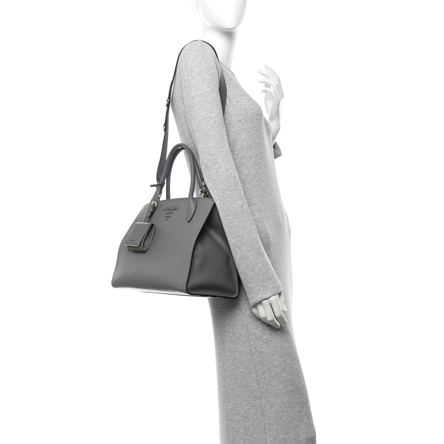 Prada Saffiano Cuir Calfskin Medium Monochrome Top Handle Tote Ardesia 2 of 11