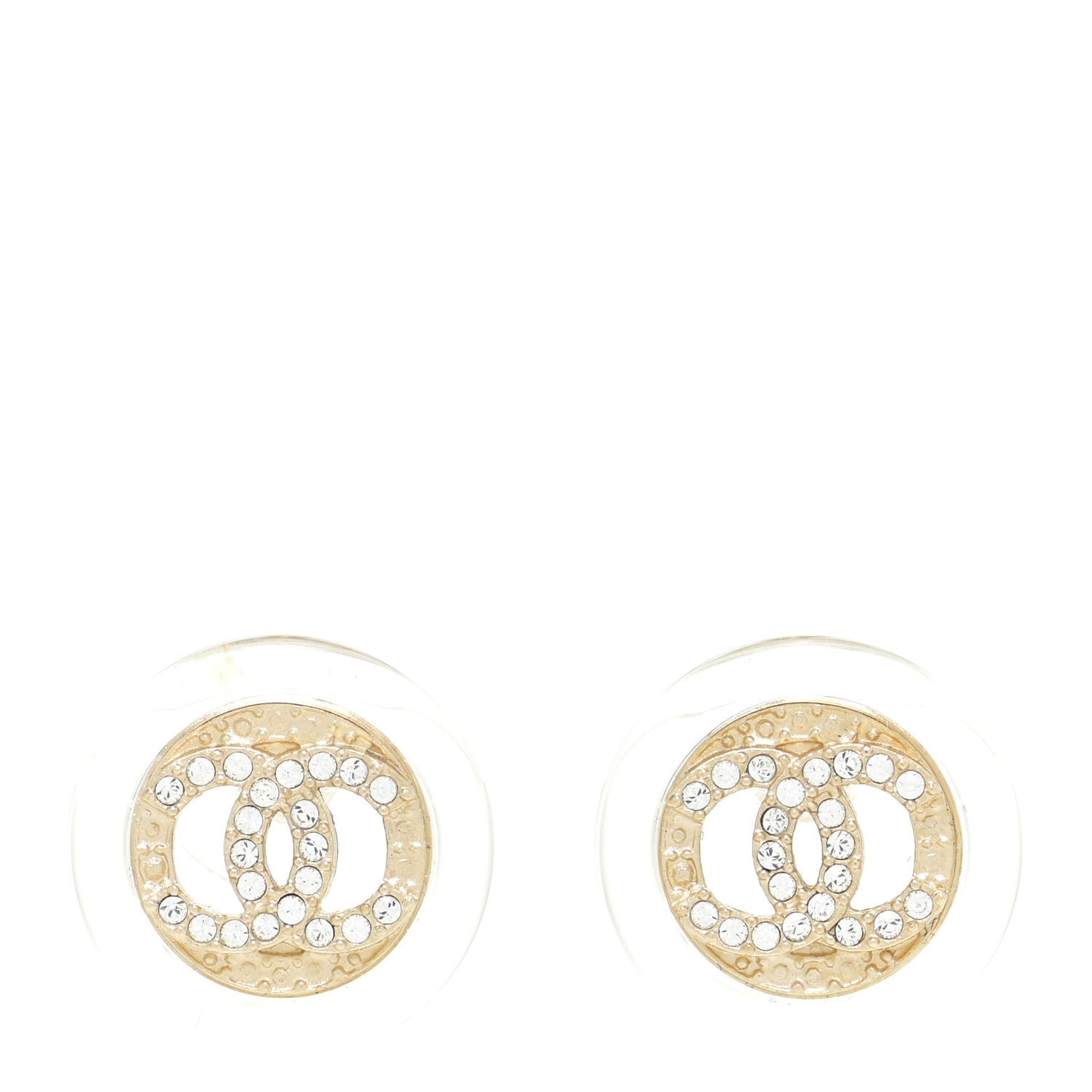 Resin Crystal CC Round Earrings Light Gold