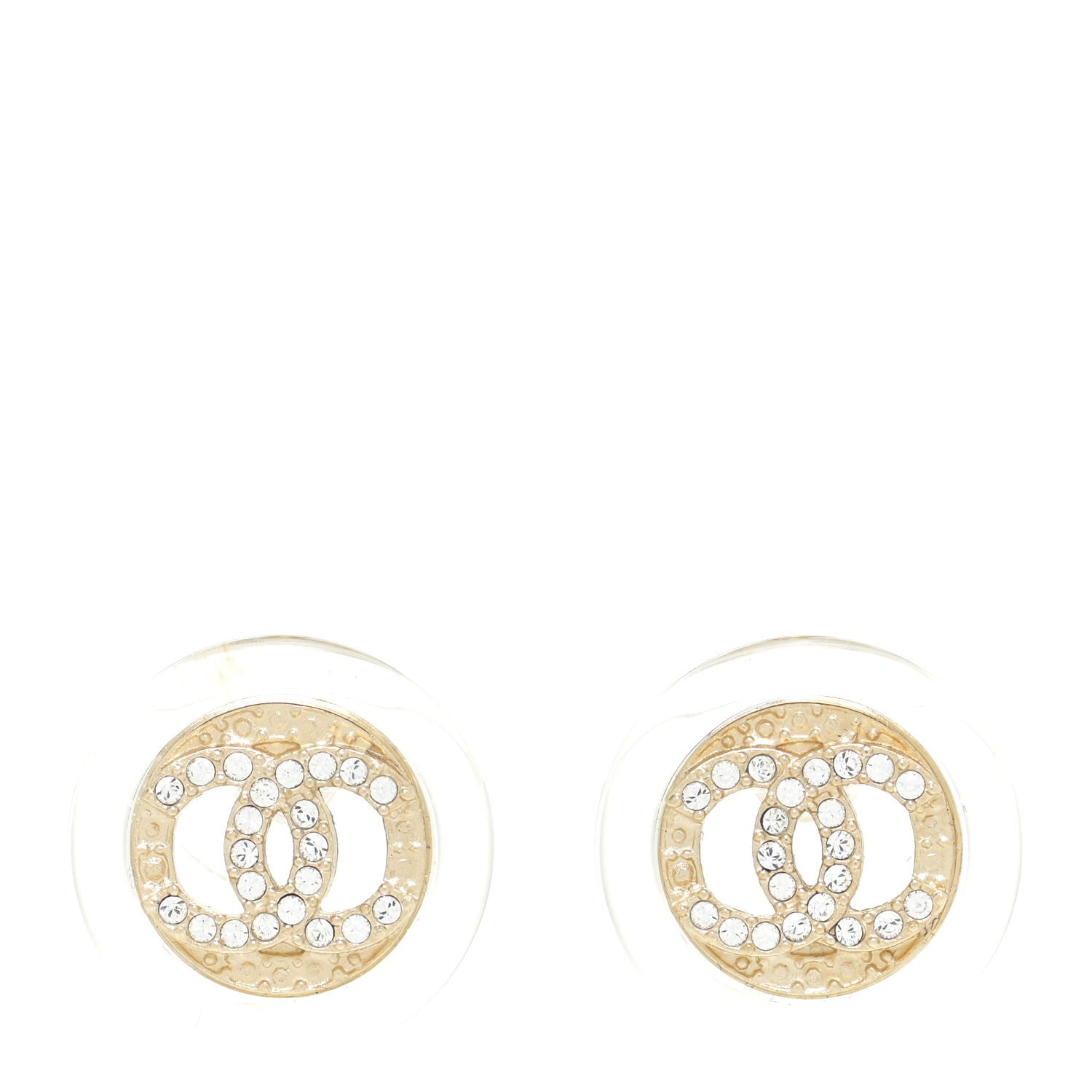 Chanel Resin Crystal CC Round Earrings Light Gold 1 of 6