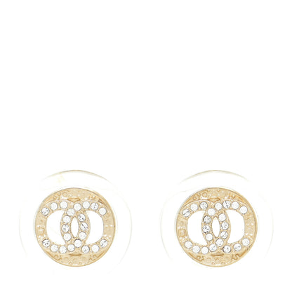 Chanel Resin Crystal CC Round Earrings Light Gold 1 of 6