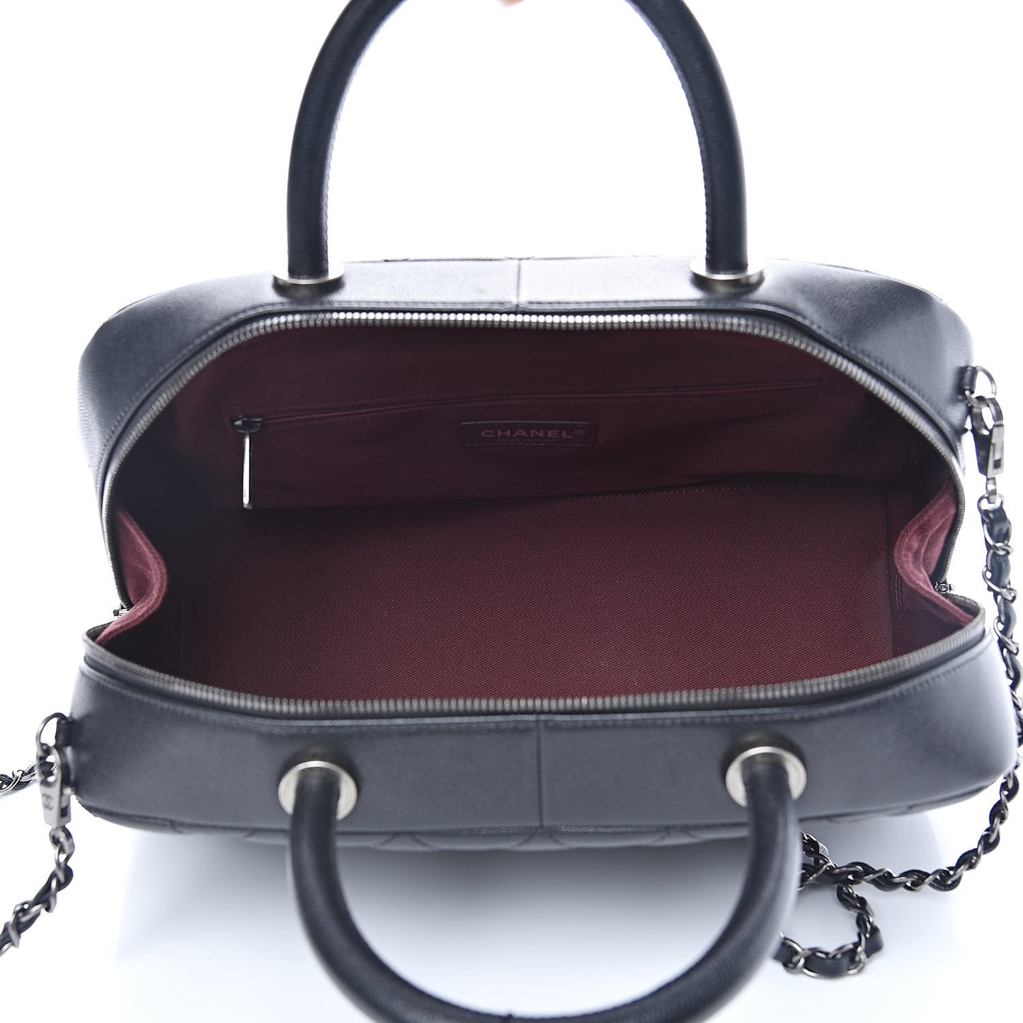 Caviar Quilted Large Coco Handle Bowling Bag Black