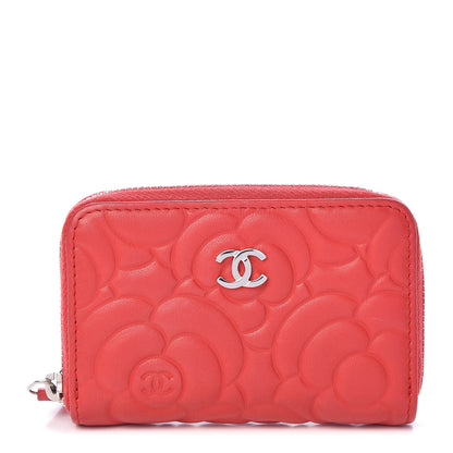 Chanel Lambskin Camellia Embossed Zip Coin Purse Red 1 of 7