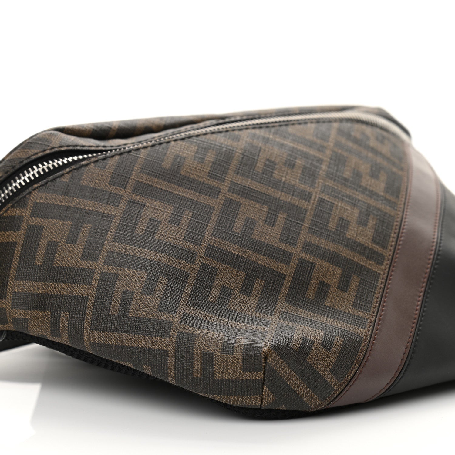 Fendi Glazed Fabric Vitello Liberty FF 1974 Diagonal Belt Bag Tobacco Moresco Black 9 of 10