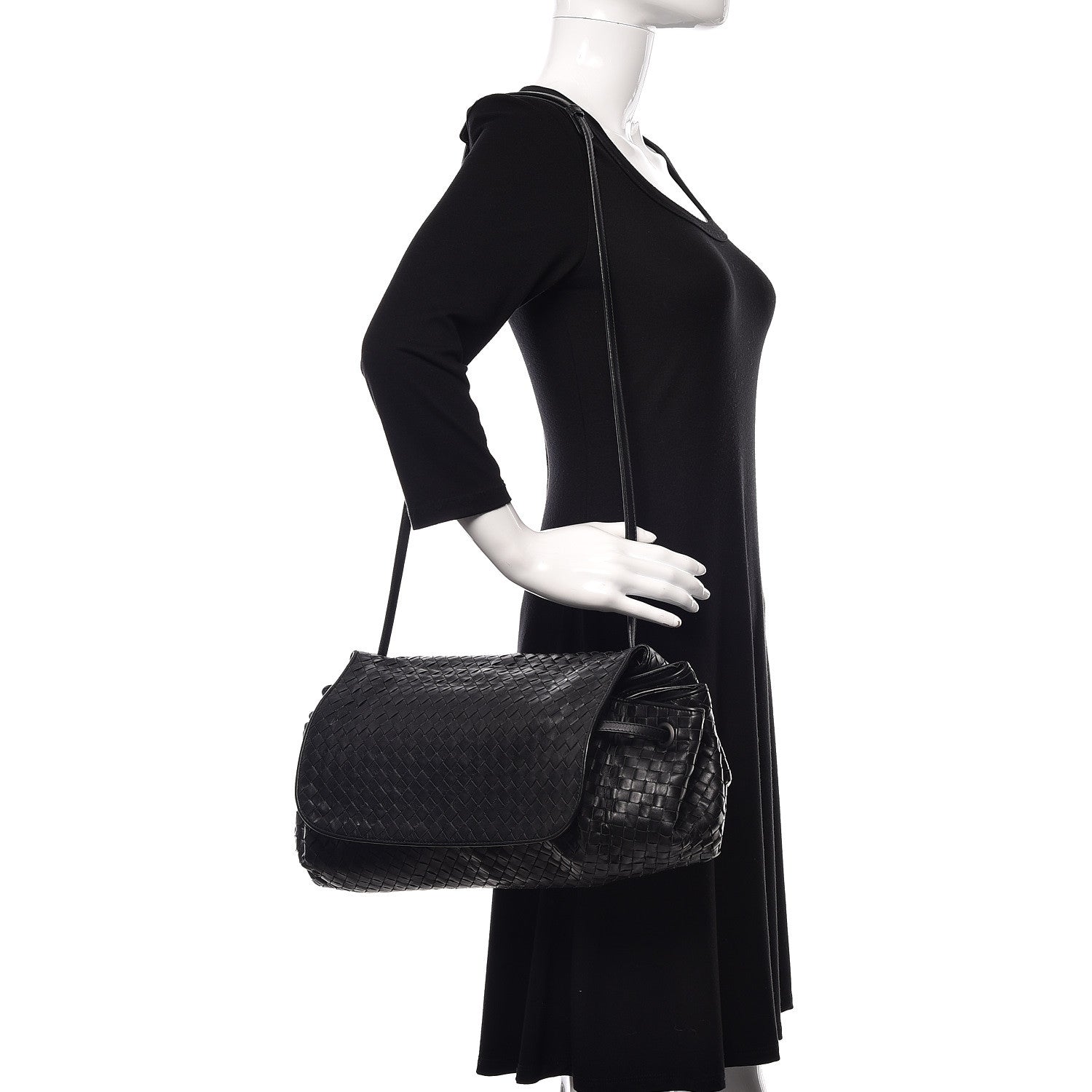 Bottega Veneta Nappa Intrecciato Shoulder Bag Black 2 of 9