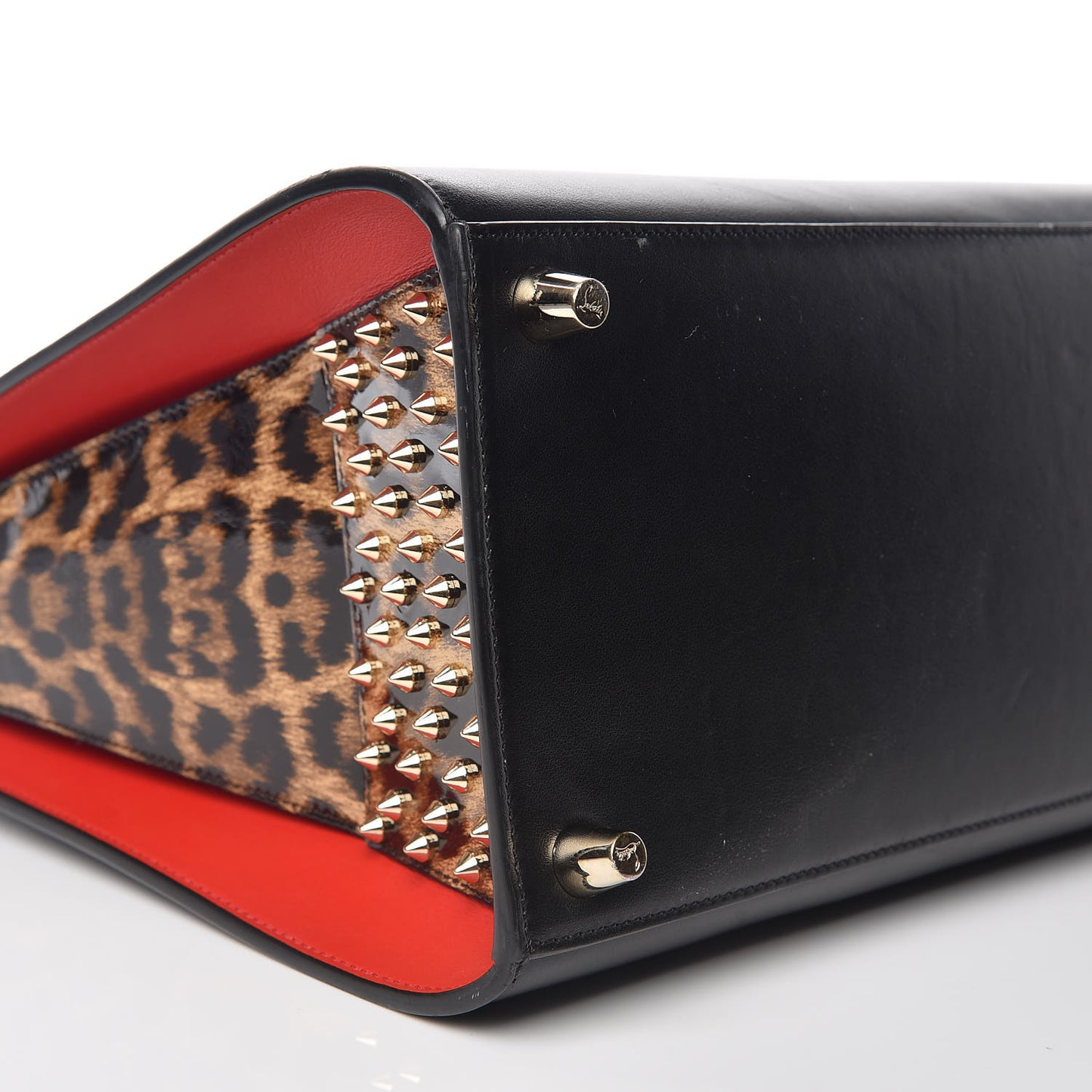 Calfskin Patent Leopard Spiked Large Paloma Black