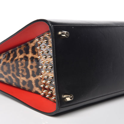 Christian Louboutin Calfskin Patent Leopard Spiked Large Paloma Black 5 of 14