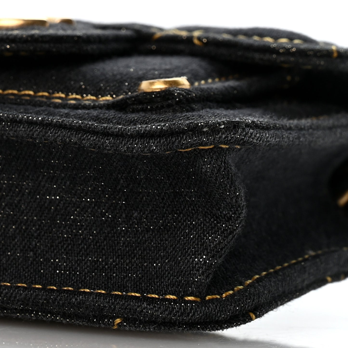 Denim Quilted Double You Mini Flap Black Golden