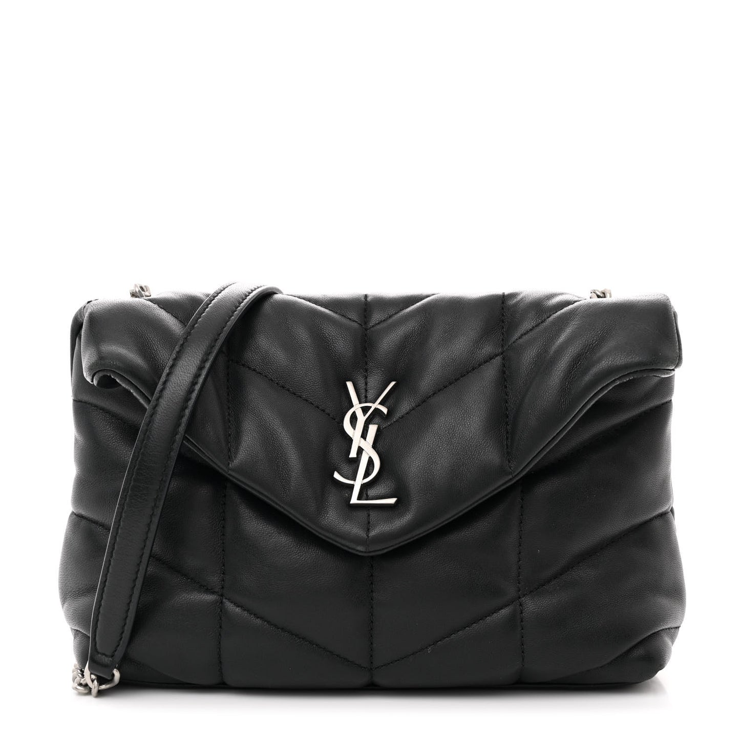 Lambskin Quilted Toy Loulou Puffer Monogram Chain Satchel Black