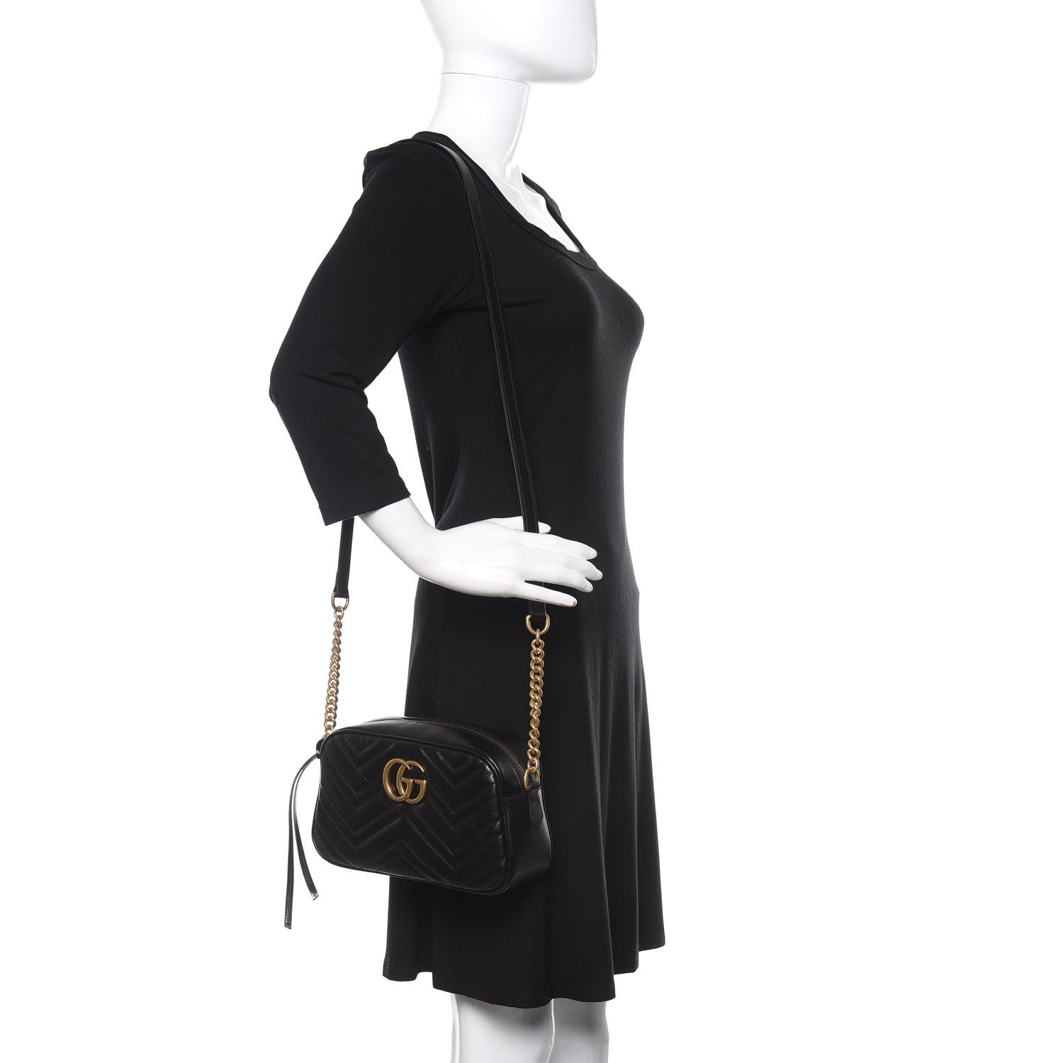 Gucci Calfskin Matelasse Small GG Marmont Chain Shoulder Bag Black 2 of 10