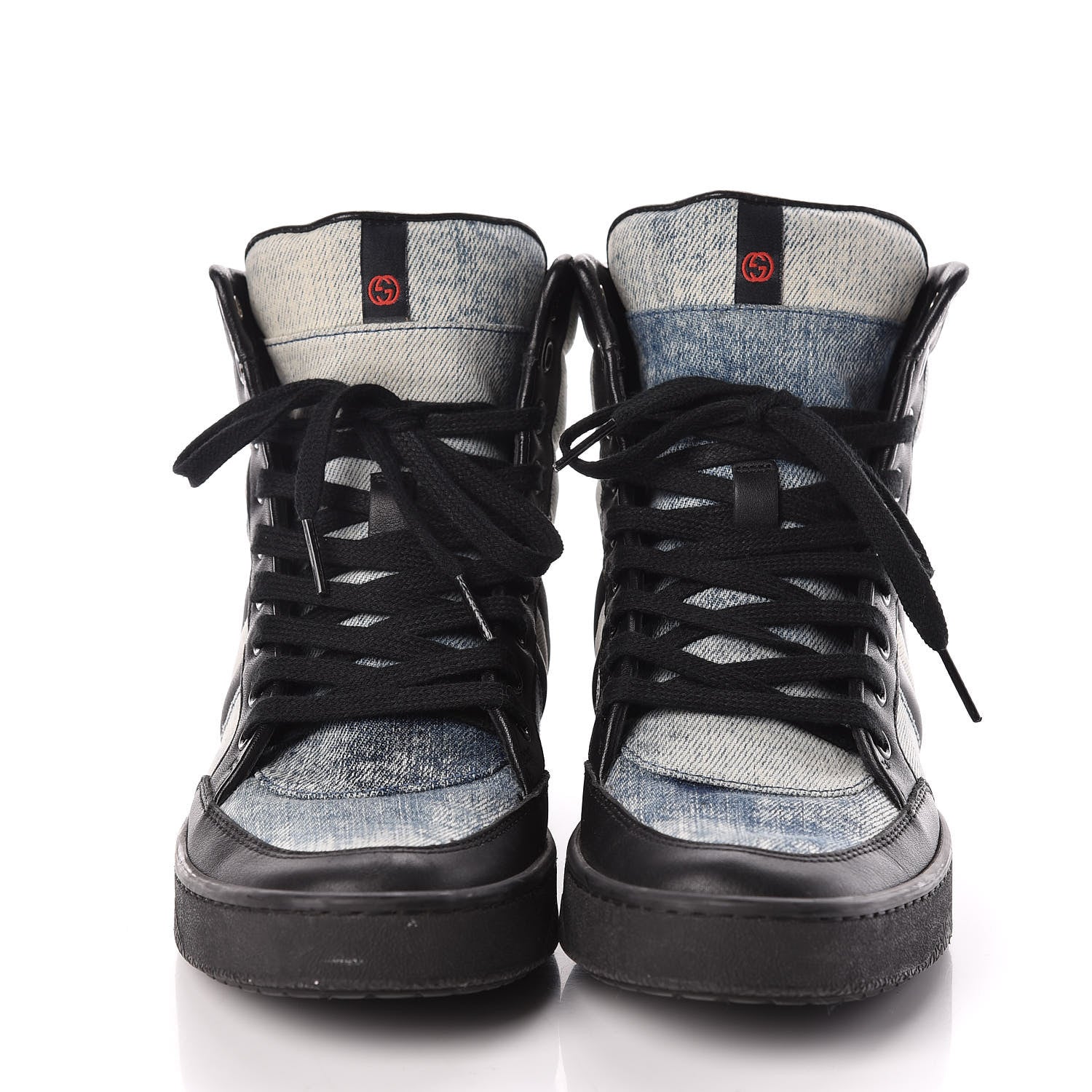 Gucci Washed Marble Denim Womens High Top Sneakers 36.5 Light Blue Black 2 of 10