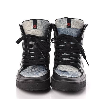 Gucci Washed Marble Denim Womens High Top Sneakers 36.5 Light Blue Black 2 of 10