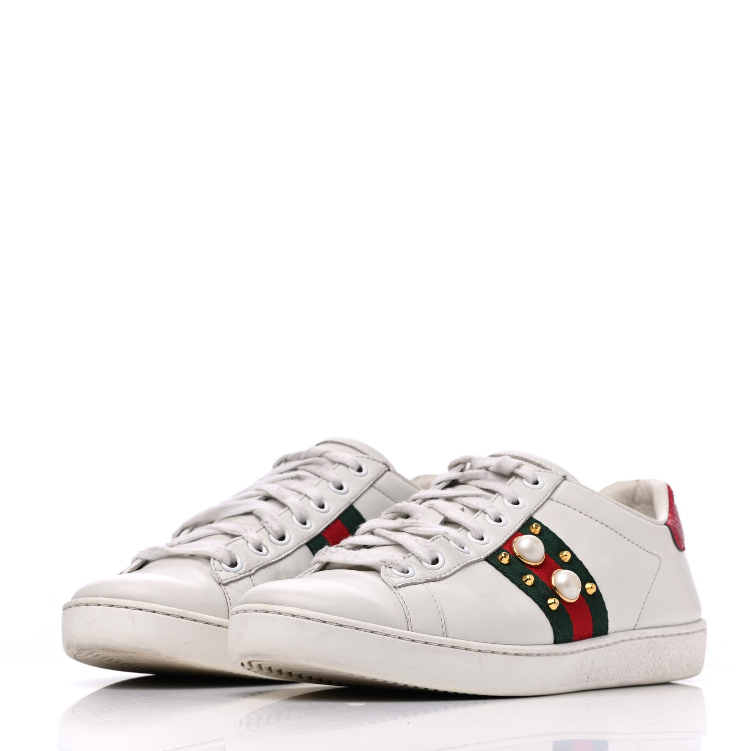 Gucci Calfskin Web Pearl Studded Womens Ace Sneakers 36.5 White 3 of 24