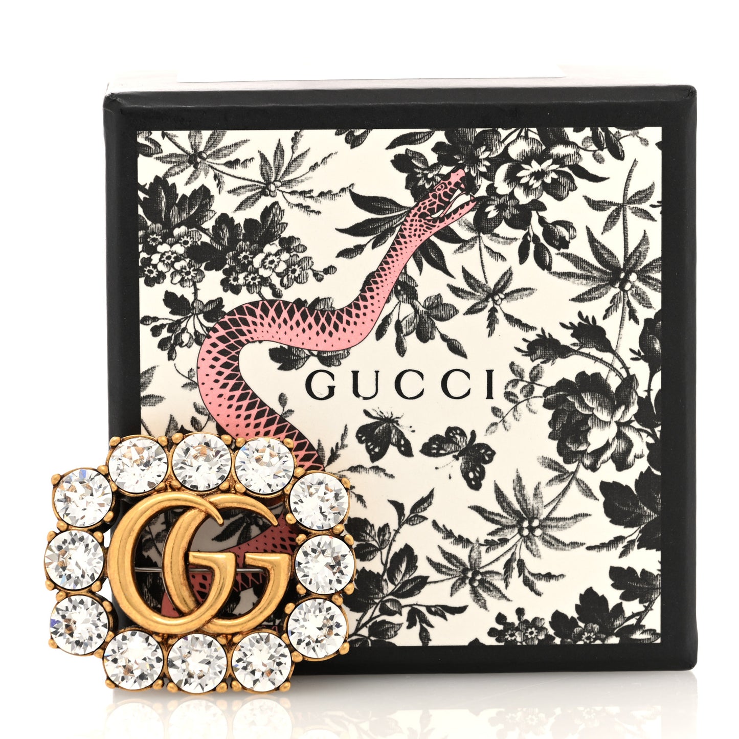 Metal Crystal Double G Brooch Aged Gold