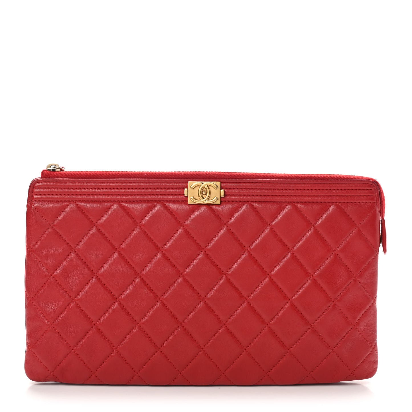 Lambskin Quilted Small Zipped Boy Pouch Red