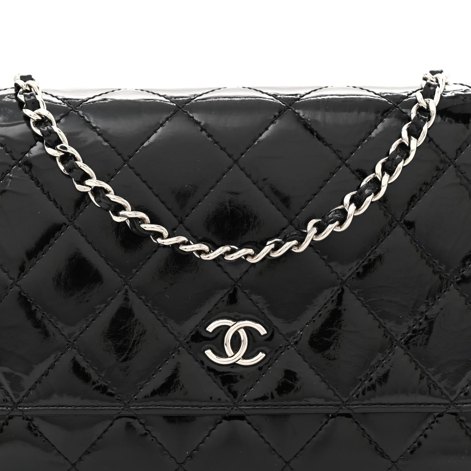 Chanel Patent Quilted Wallet On Chain WOC Black 8 of 12