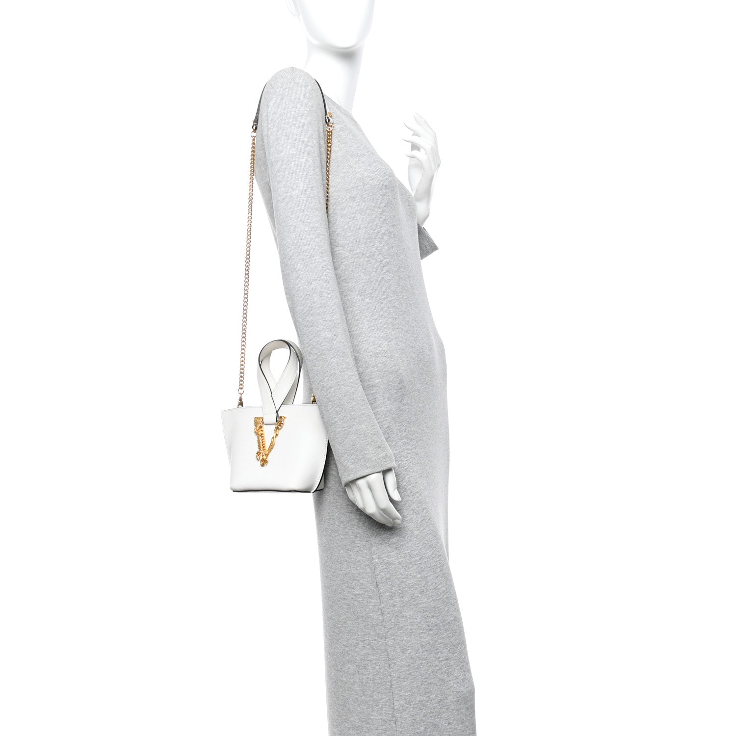 Versace Vitello Mini Virtus Bucket Bag White 2 of 13