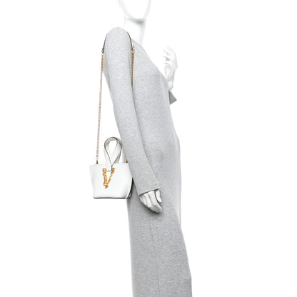 Versace Vitello Mini Virtus Bucket Bag White 2 of 13