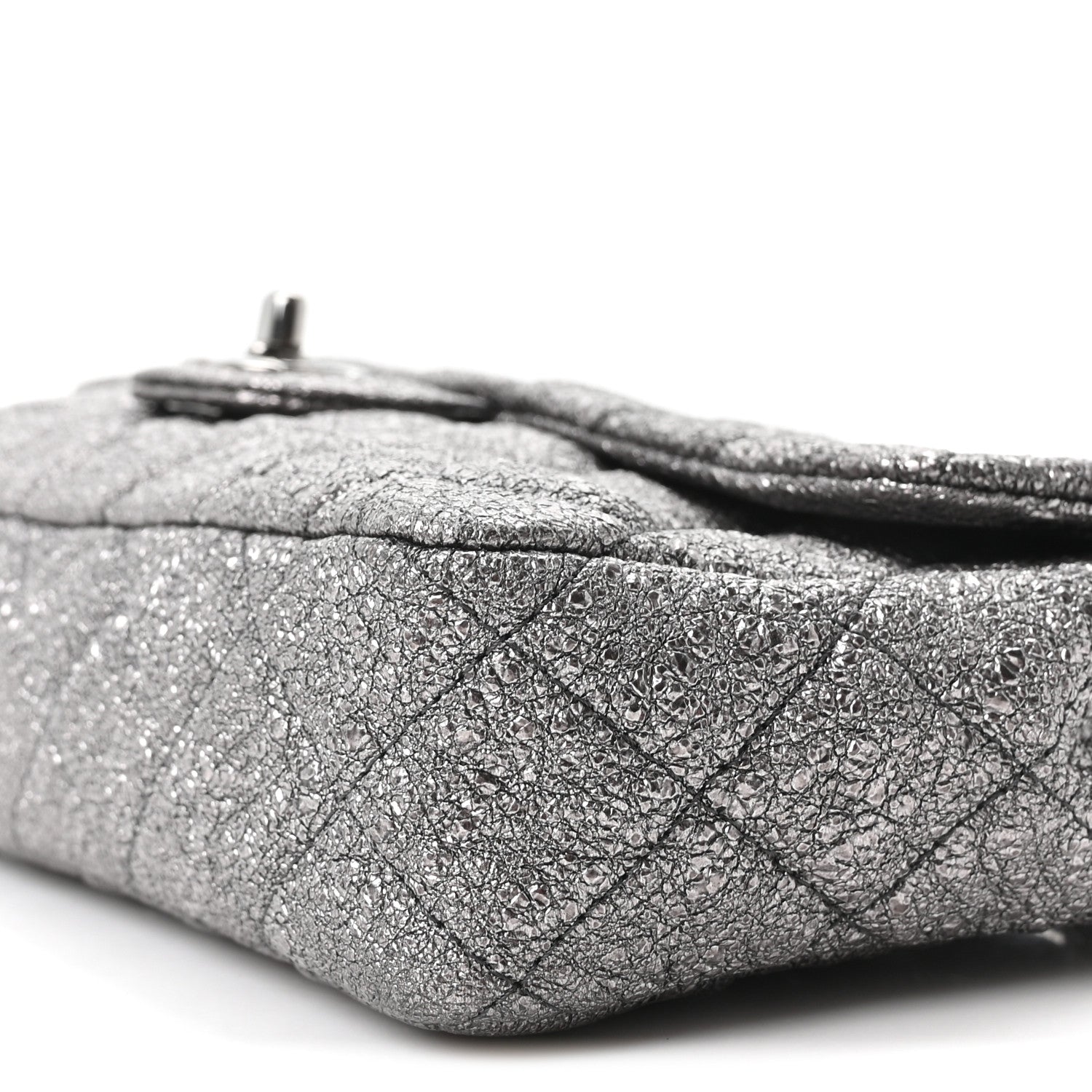 Chanel Metallic Crackled Calfskin Quilted East West Flap Dark Silver 10 of 10