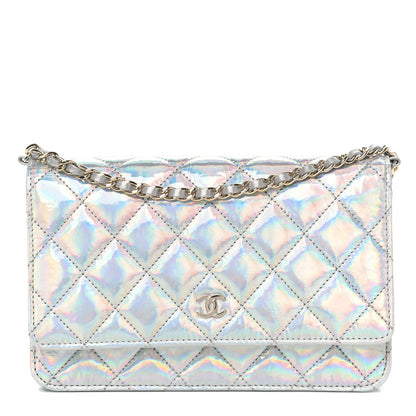 Chanel Iridescent Goatskin Quilted Wallet On Chain WOC Silver 1 of 11