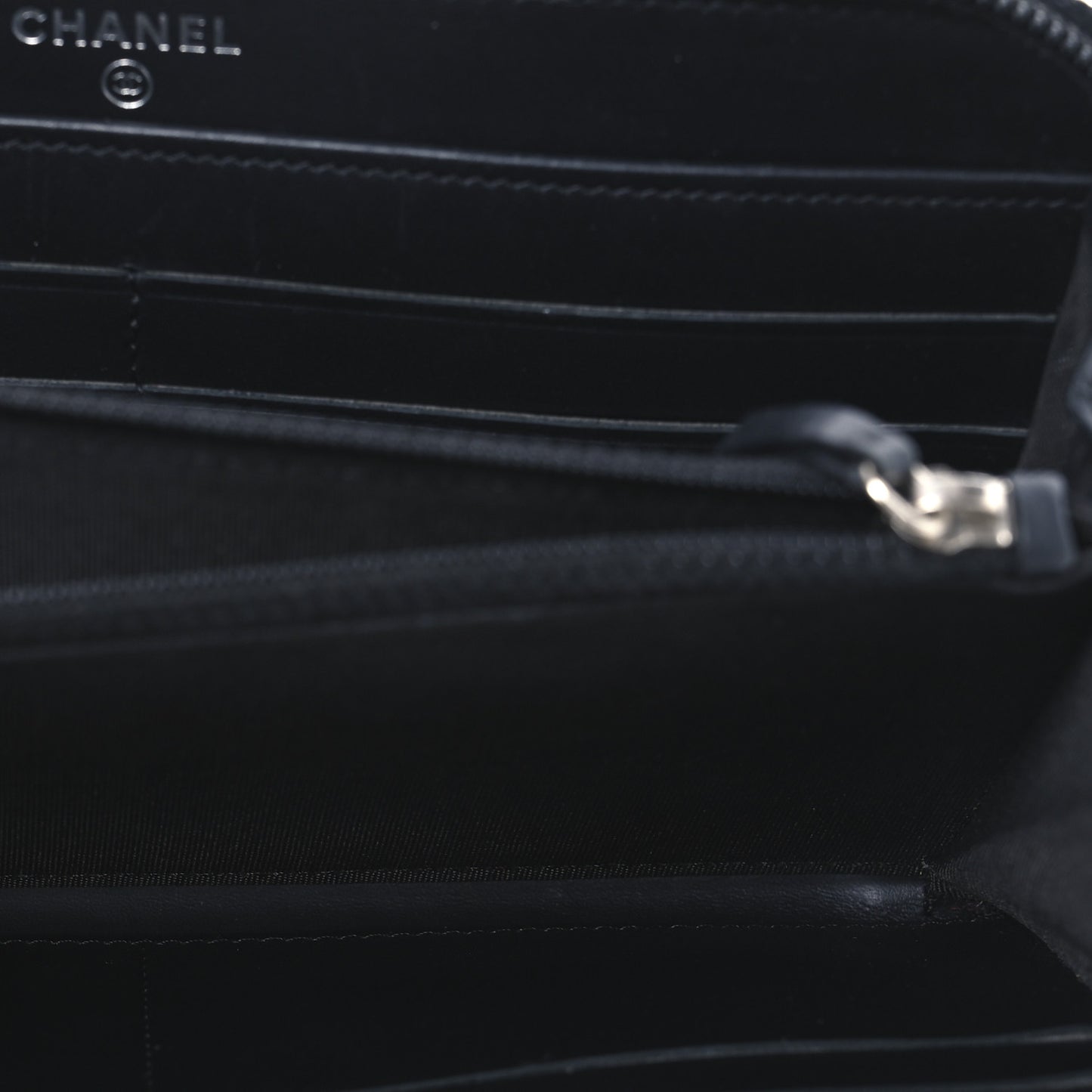 Patent Calfskin Quilted Boy L-Gusset Zip Wallet Black