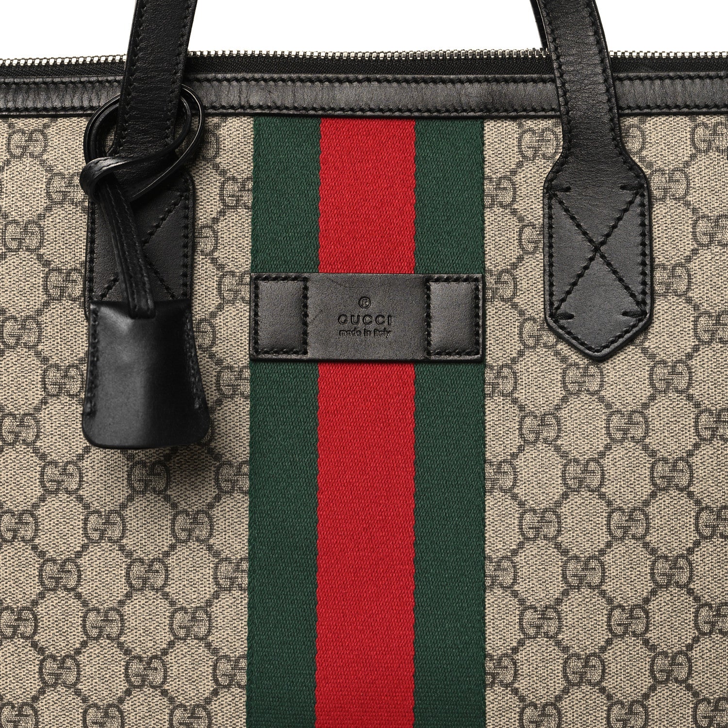 Gucci GG Supreme Monogram Web Medium Zippered Tote Beige Black 8 of 10