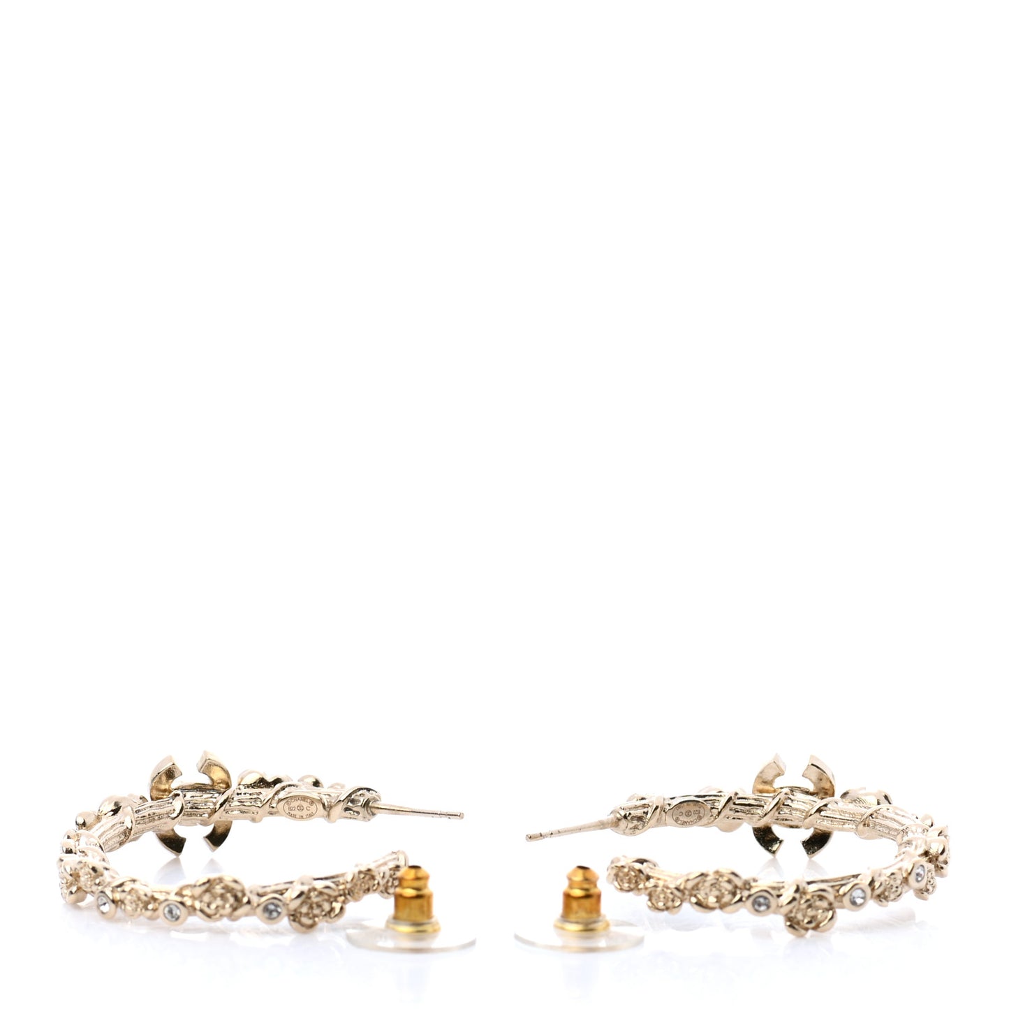 Crystal Camellia CC Hoop Earrings Gold