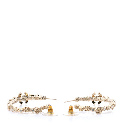 Chanel Crystal Camellia CC Hoop Earrings Gold 4 of 6
