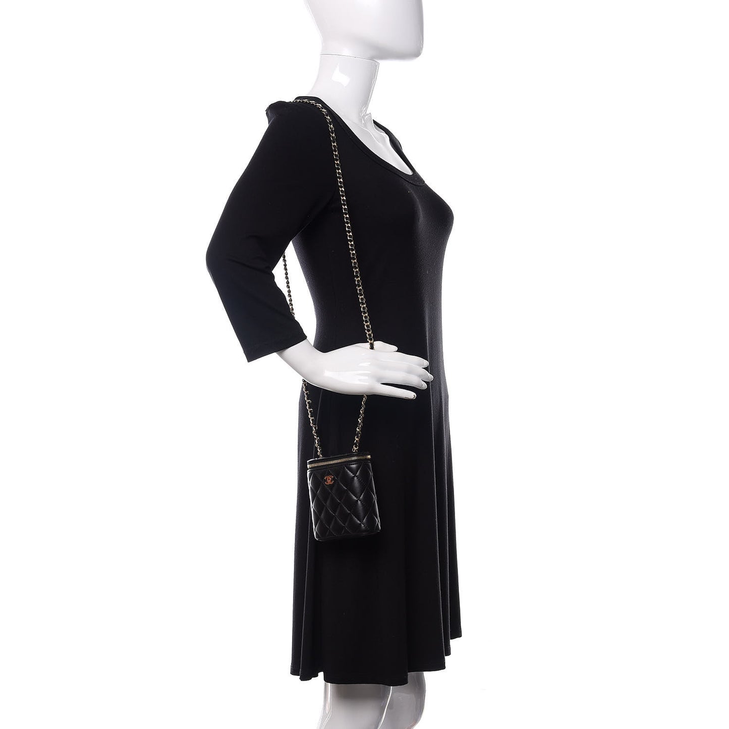 Lambskin Quilted Small Vertical Coco Beauty Vanity Case With Chain Black