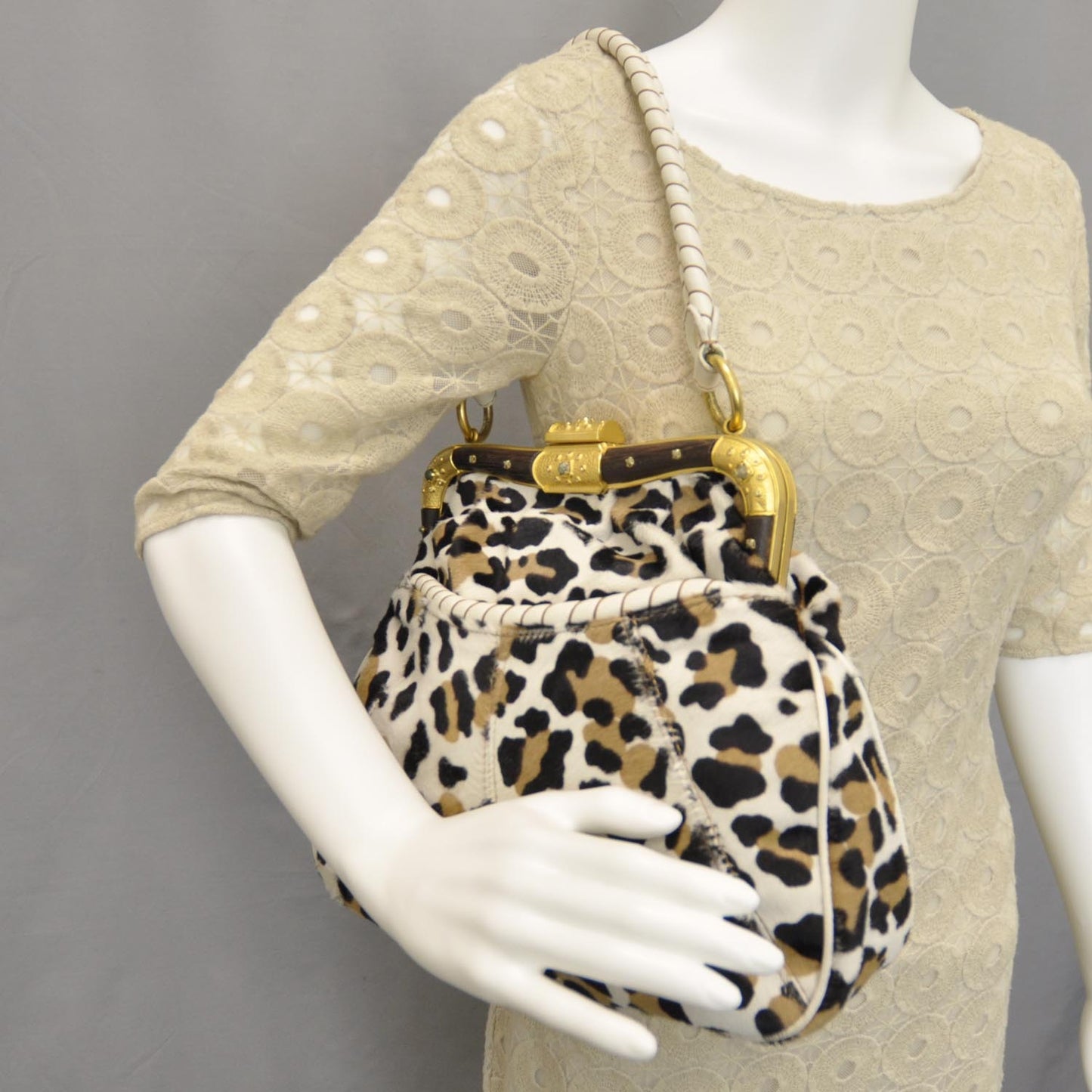 Leopard Print Pony Hair Frame Bag