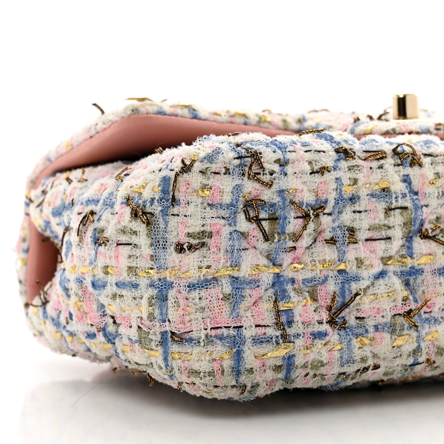 Tweed Quilted Mini Rectangular Flap Light Blue Pink Gold White