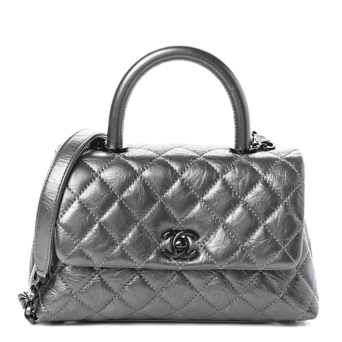 Aged Calfskin Quilted Mini Coco Handle Flap Charcoal