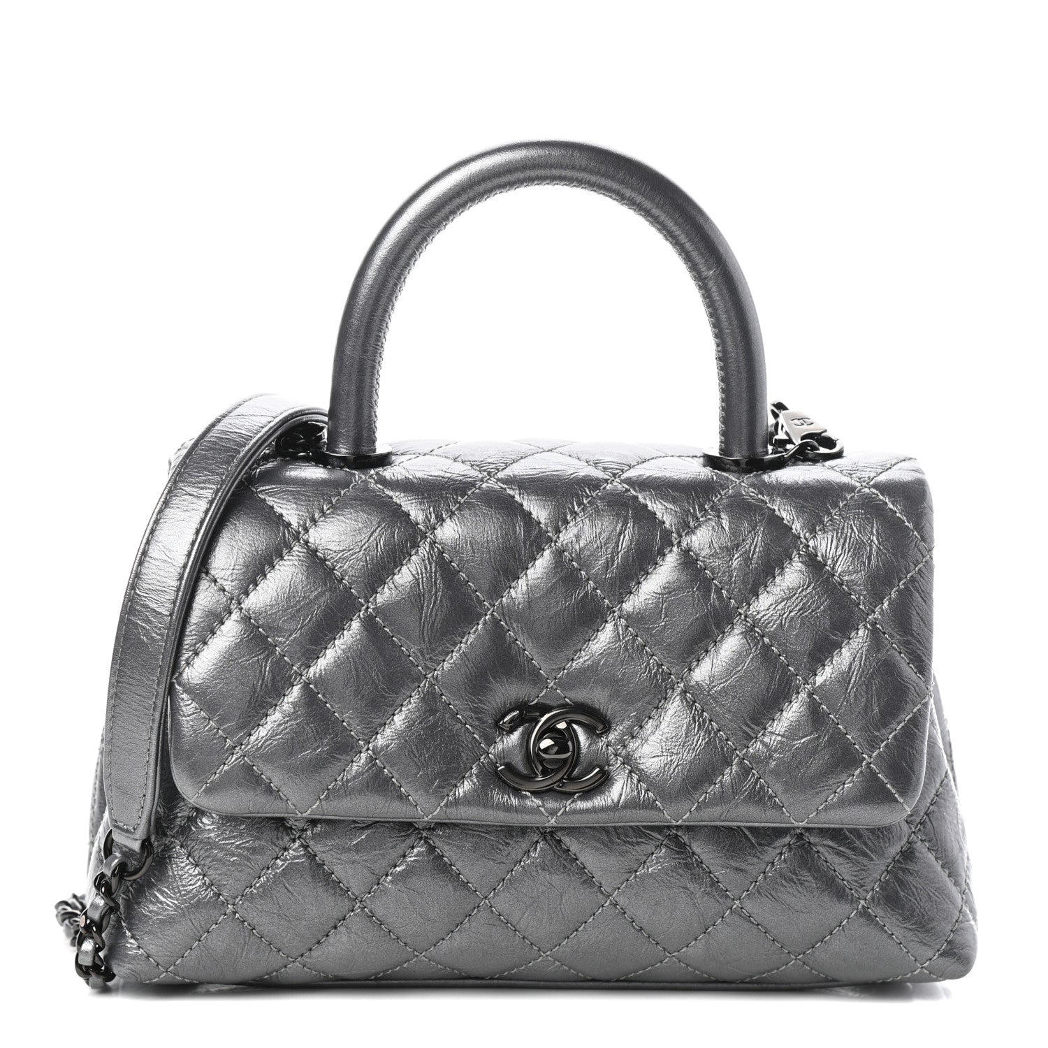 Chanel Aged Calfskin Quilted Mini Coco Handle Flap Charcoal 1 of 9