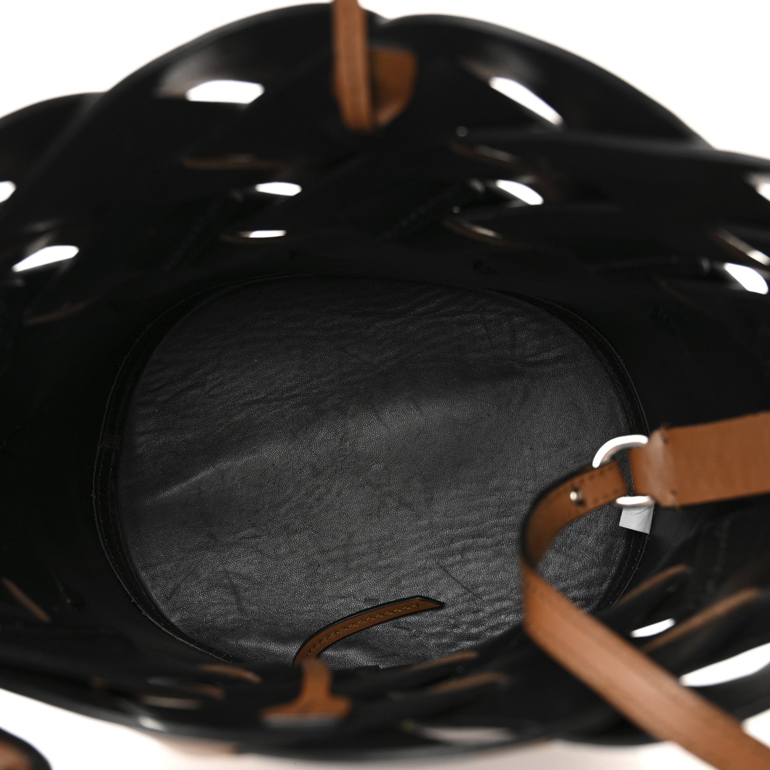 Prada Vitello Intreccio Tress Bucket Bag Cognac Black 6 of 14