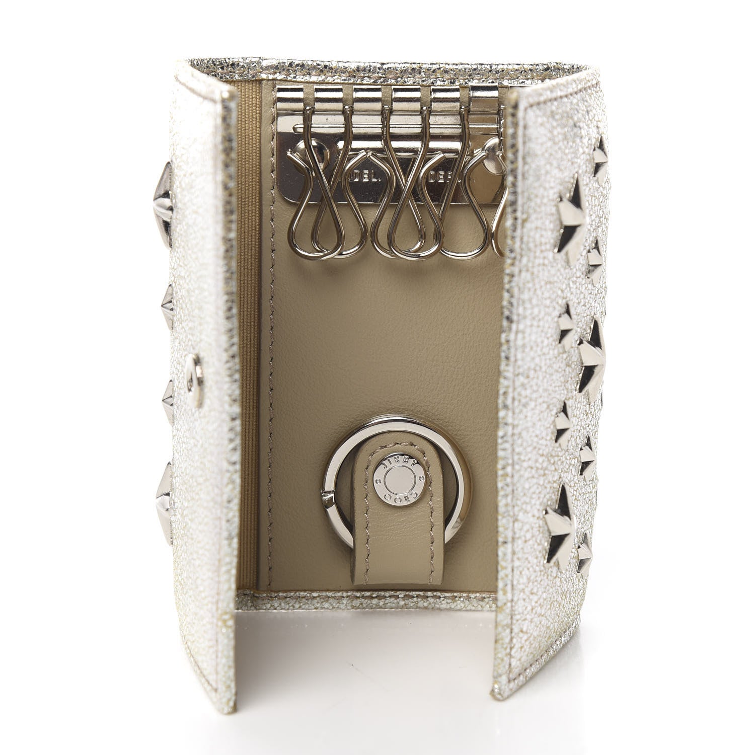 Jimmy Choo Metallic Calfskin Neptune Star Studded Key Case Champagne 4 of 7