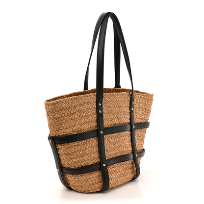 Saint Laurent Raffia Calfskin Caged Tote Naturale Black 3 of 12