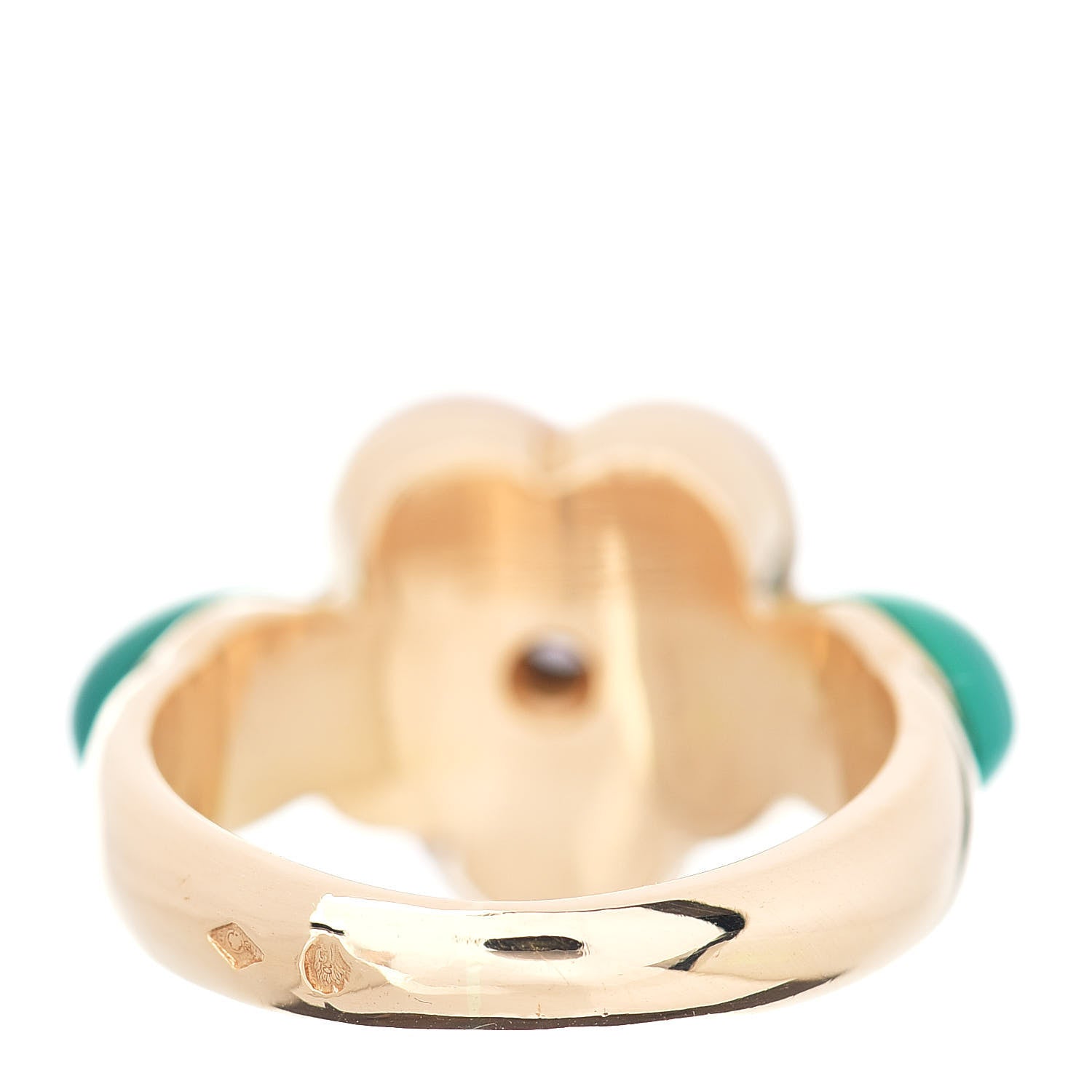 Van Cleef & Arpels 18K Yellow Gold Diamond Coral Green Chalcedony Flower Ring 48 4.5 4 of 5