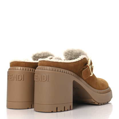 Fendi Suede Shearling Clogs 36.5 Caramello Latte 5 of 9
