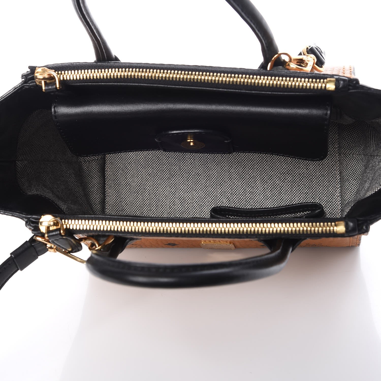 MCM Visetos Small Kathy Double Zip Tote Cognac Black 7 of 20