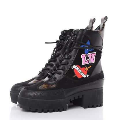 Louis Vuitton Suede Calfskin Monogram LV Black Heart Laureate Platform Desert Boots 36.5 Black 3 of 8