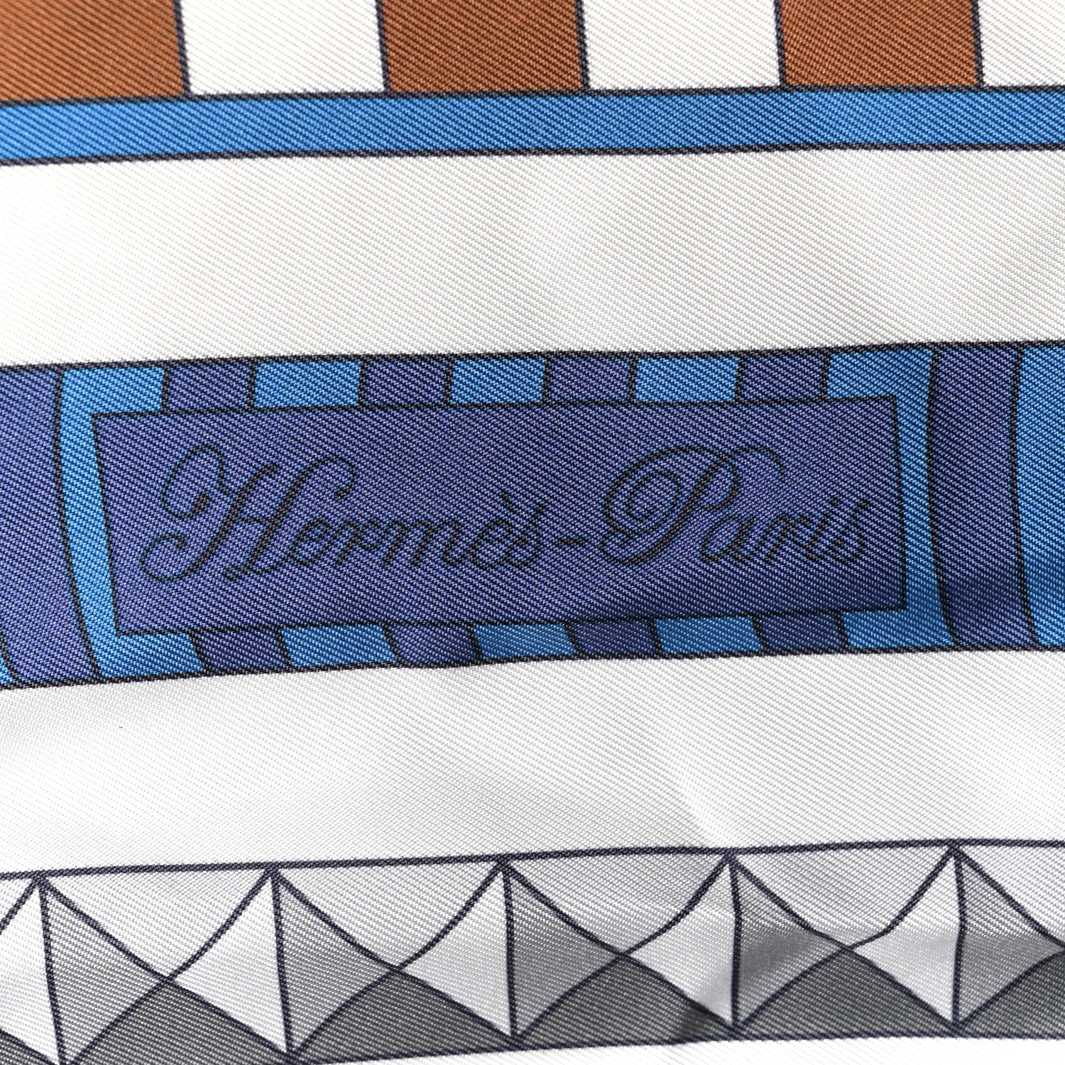 Hermes Silk Maxi Colliers De Chiens Scarf Marine White Brun 3 of 4