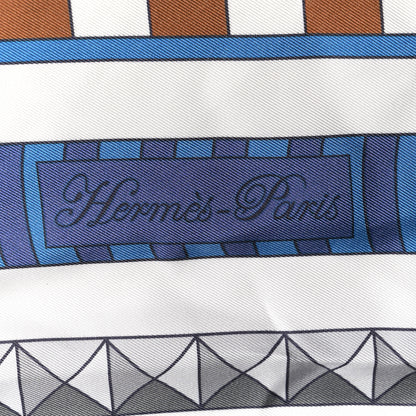 Hermes Silk Maxi Colliers De Chiens Scarf Marine White Brun 3 of 4